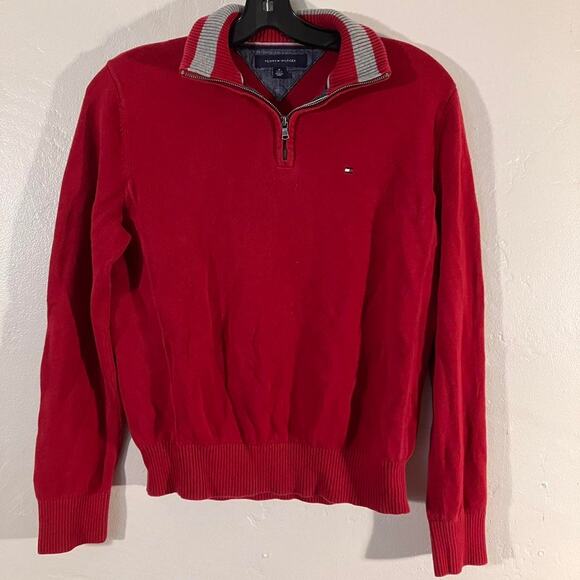 Red Tommy Hilfiger Quarter Zip Pullover‎ Sweater - Picture 1 of 4